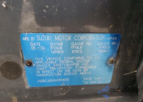 2006 Suzuki Aerio z USA, uszkodzony, nr VIN JS2RC62H565354070